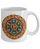 Buddha Mug - Tea Cup with Buddhist Mantra in Sanskrit Om Mani Padme Hum from Guanyin Tibetan Art