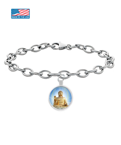 Gautama Buddha Bracelet - Siddhartha Buddhist Statue in Lotus - Pendant Charm for Meditation