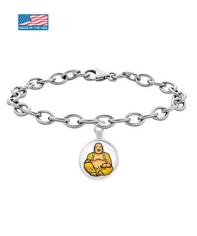 Happy Buddha Bracelet - Laughing Buddhist Pendant Charm Jewelry - Maitreya Sitting Monk Gold